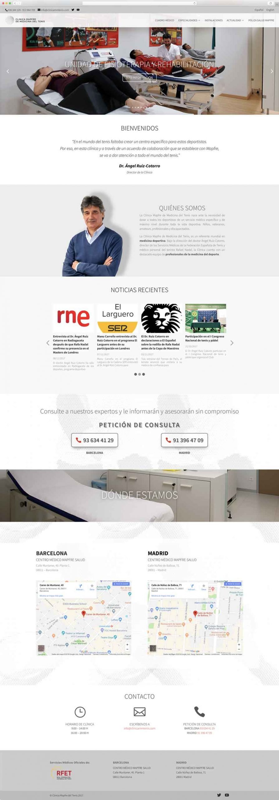 Muestra 1 de diseño web del proyecto Clínica Mapfre de Medicina del Tenis, realizado por Byte Imatge y Just the web